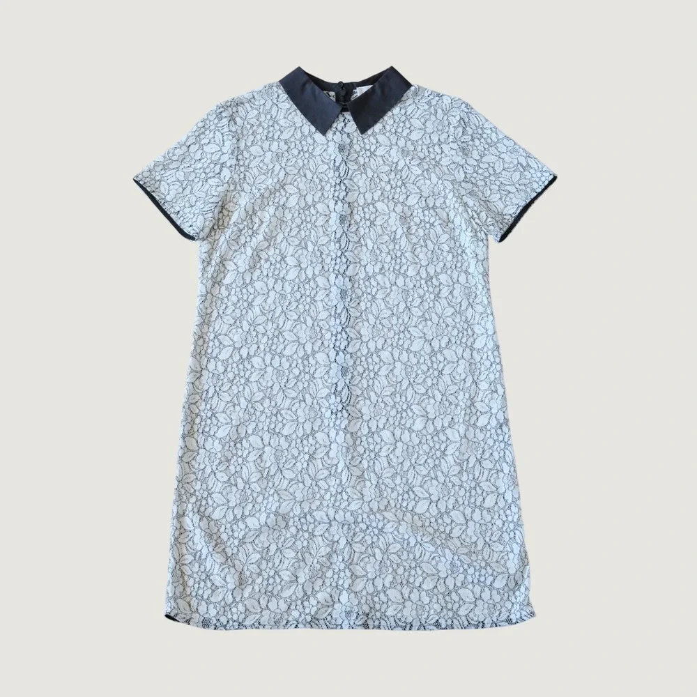 Michael Kors Lace Shift Dress Womens White Black Peter Pan Collar Mod 10 Vintage